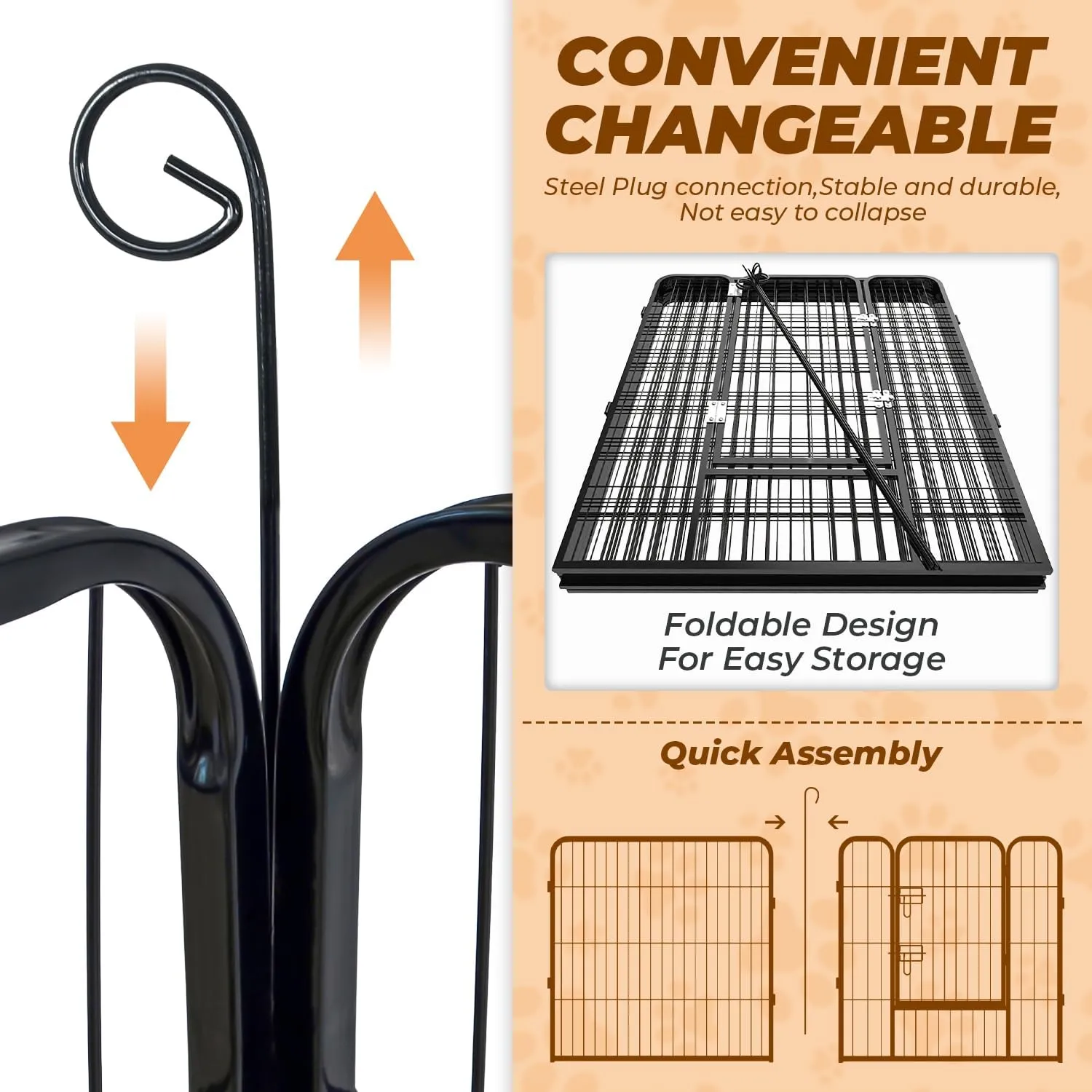 Dog Playpen, Pet Gate Puppy Playpen Large Dog Kennel Dog Fence 40 Inch Fence Exercise Pen Gate Foldable 8 Panels with Door Options Ideal for Pet Animals Outdoor Indoor (40 Inch)