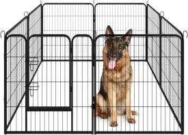 Dog Playpen, Pet Gate Puppy Playpen Large Dog Kennel Dog Fence 40 Inch Fence Exercise Pen Gate Foldable 8 Panels with Door Options Ideal for Pet Animals Outdoor Indoor (40 Inch)