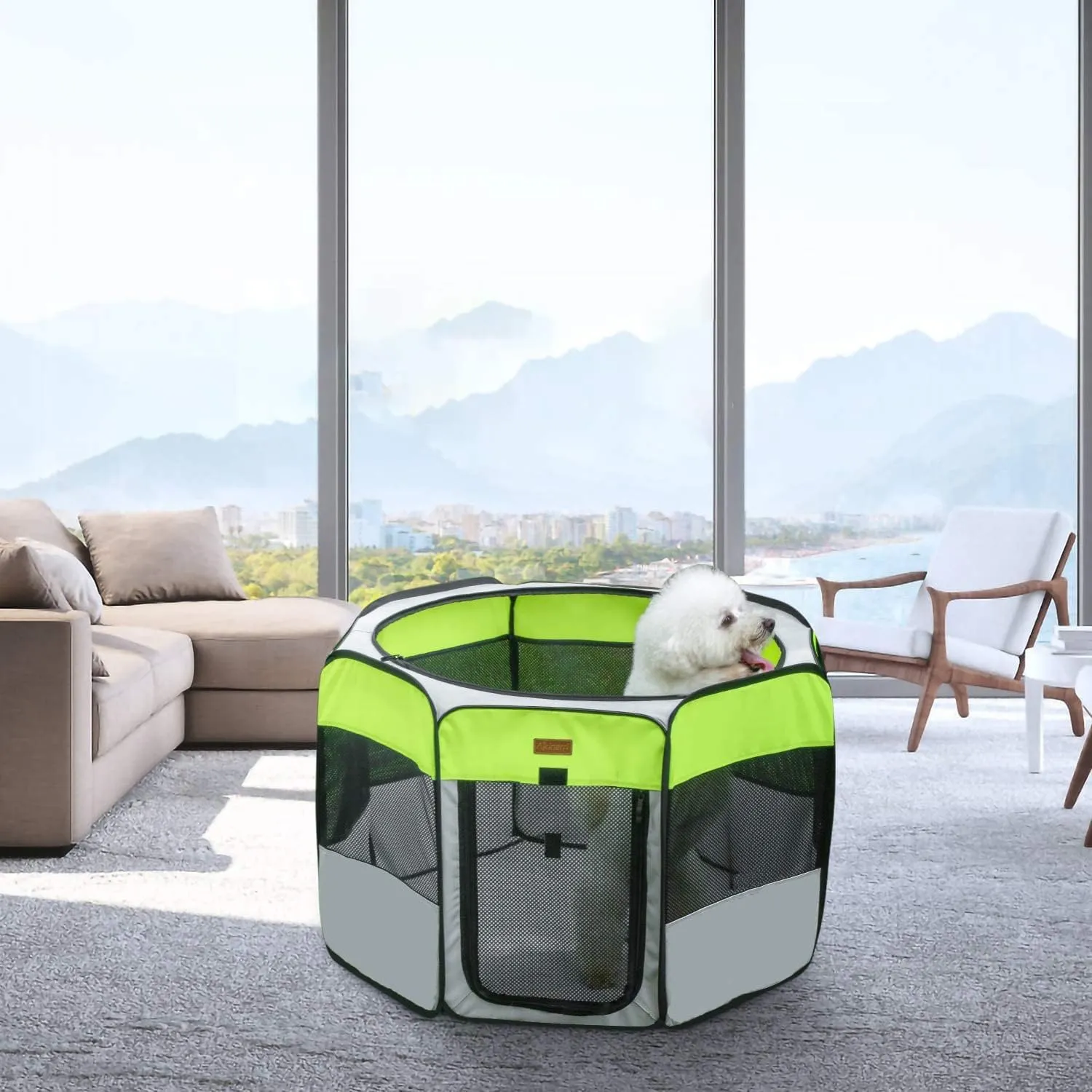 Dog Playpen, Portable Pet Play Pen for Cat, Puppies, Rabbits, Chickens, Foldable Large-Capacity Pet Tent for Indoor/Outdoor Travel Camping Green