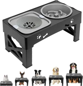 Elevated Slow Feeder Dog Bowls,with No Spill Dogs Water Bowl 5 Height Adjustable Raised Dog Bowl Food and Water Bowls with Stand for Small Medium Large Dogs,Cats and Pets