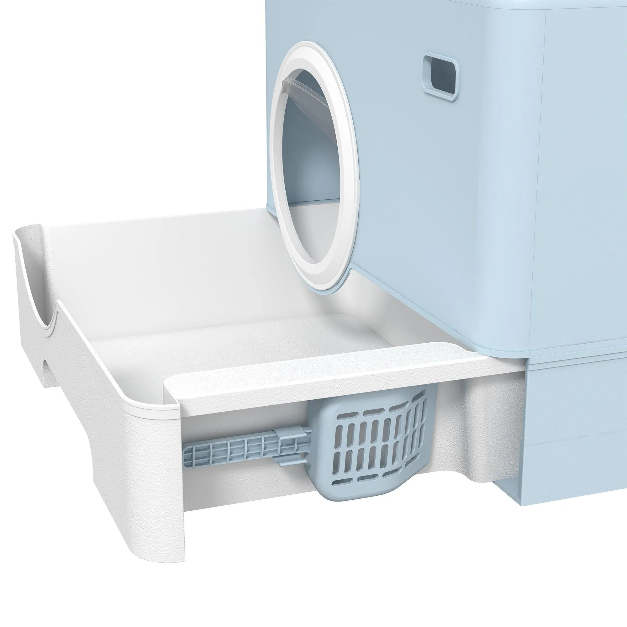 Enclosed Cat Litter Box with Front Entry & Scoop - Light Blue