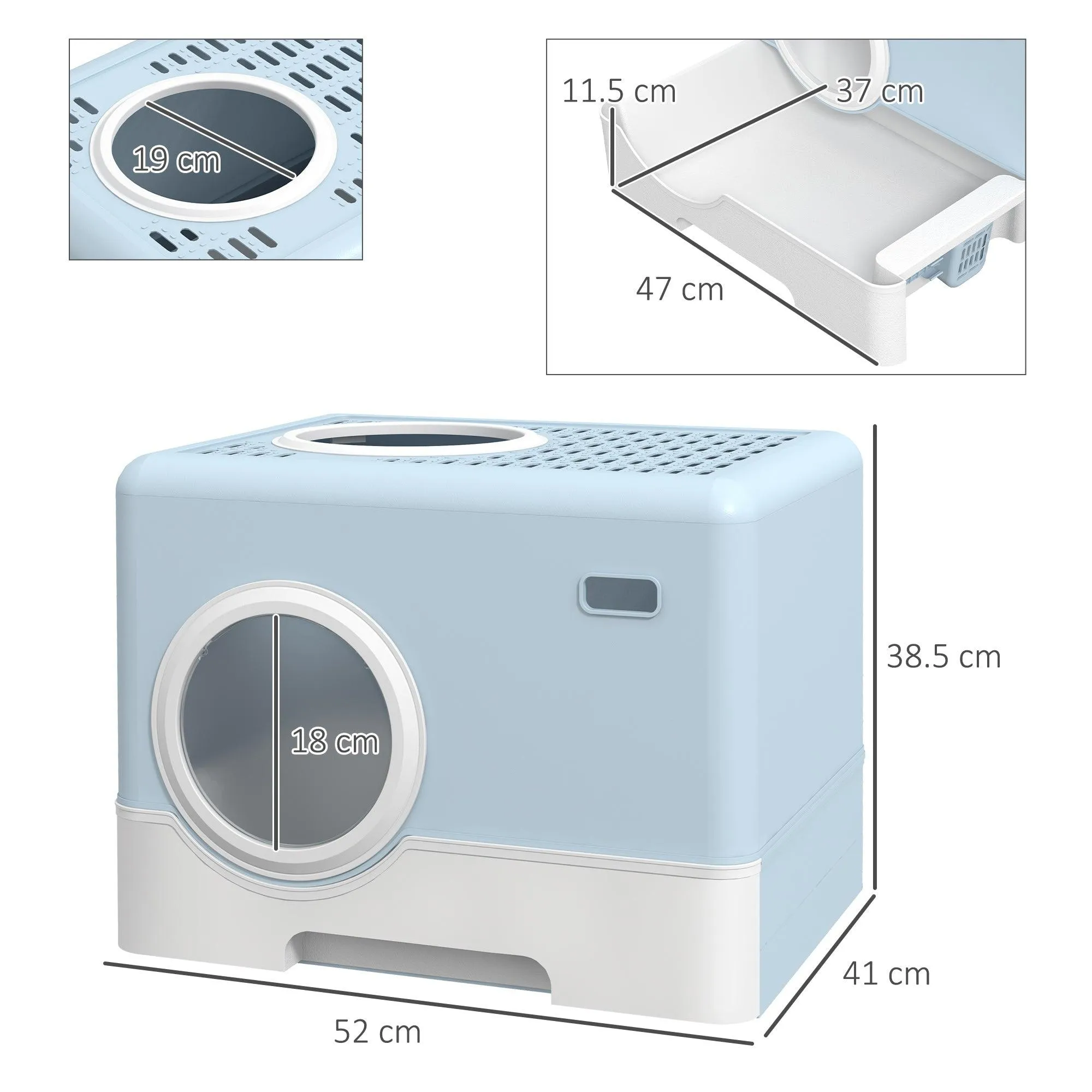 Enclosed Cat Litter Box with Front Entry & Scoop - Light Blue