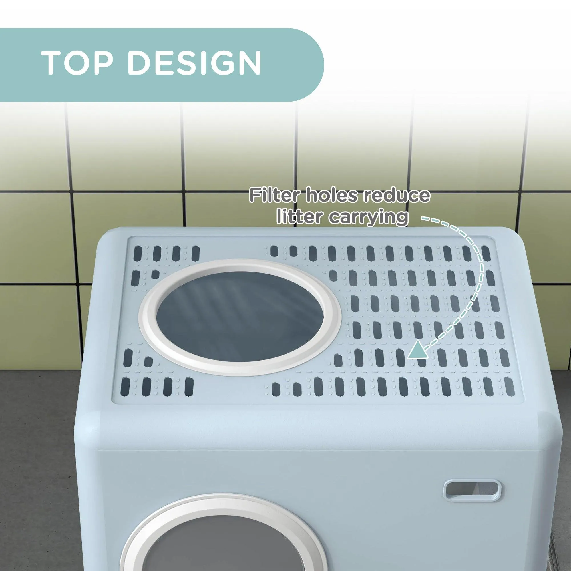 Enclosed Cat Litter Box with Front Entry & Scoop - Light Blue