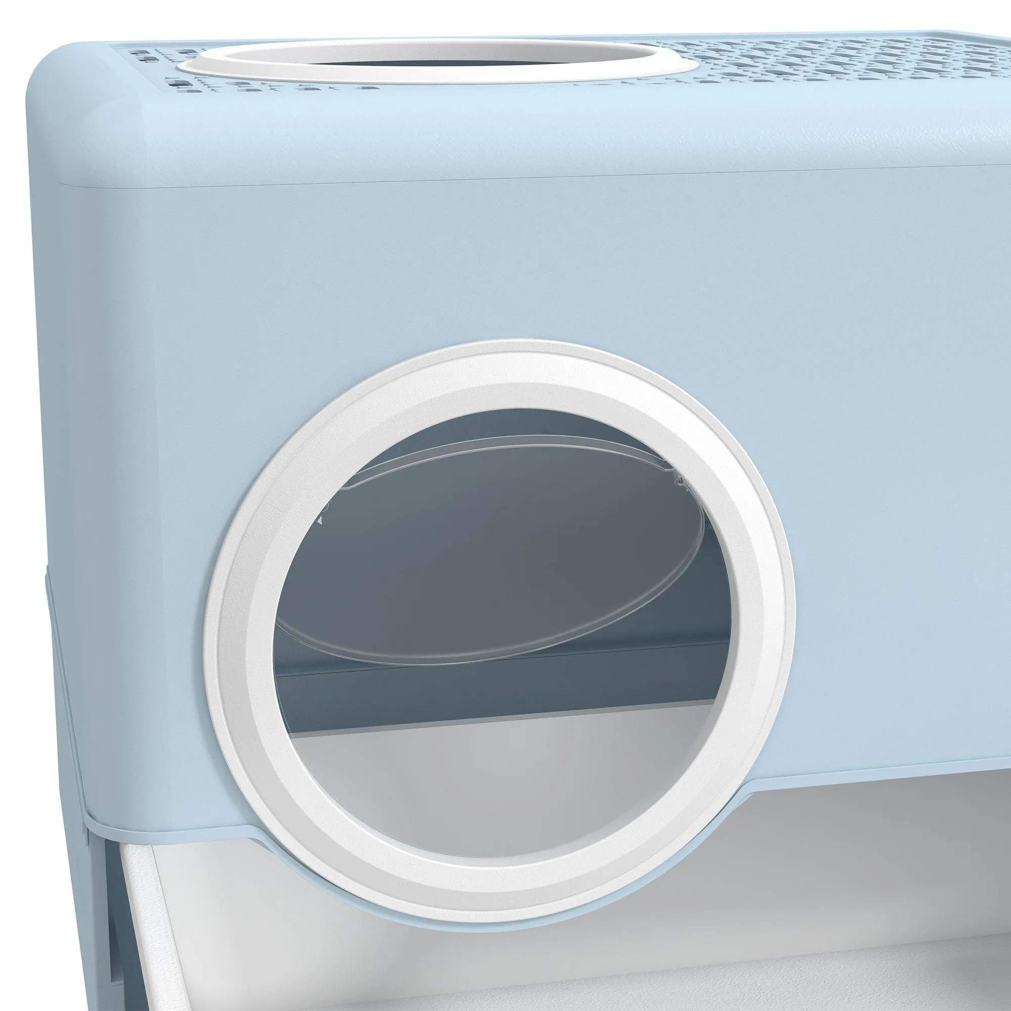 Enclosed Cat Litter Box with Front Entry & Scoop - Light Blue
