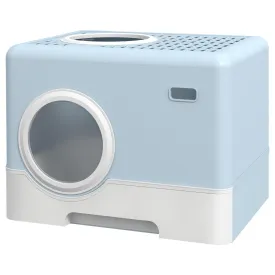 Enclosed Cat Litter Box with Front Entry & Scoop - Light Blue
