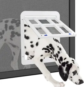 Enjoying Dog Door for Screen Porch, Passage Opening 11.2" x 14.4", Doggie Door for Sliding Screen Door, Magnetic Lockable Pet Gate Screen Window, White