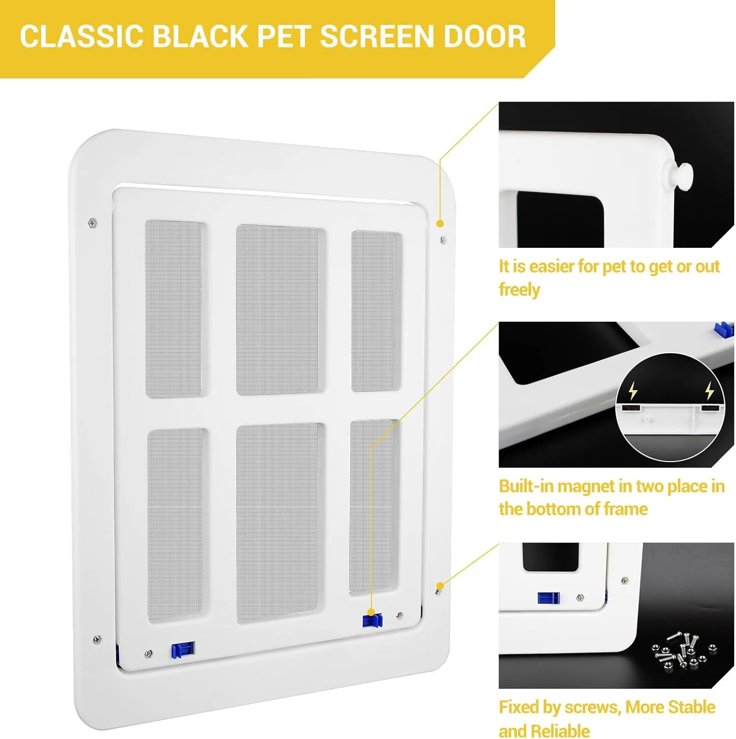 Enjoying Dog Door for Screen Porch, Passage Opening 11.2" x 14.4", Doggie Door for Sliding Screen Door, Magnetic Lockable Pet Gate Screen Window, White