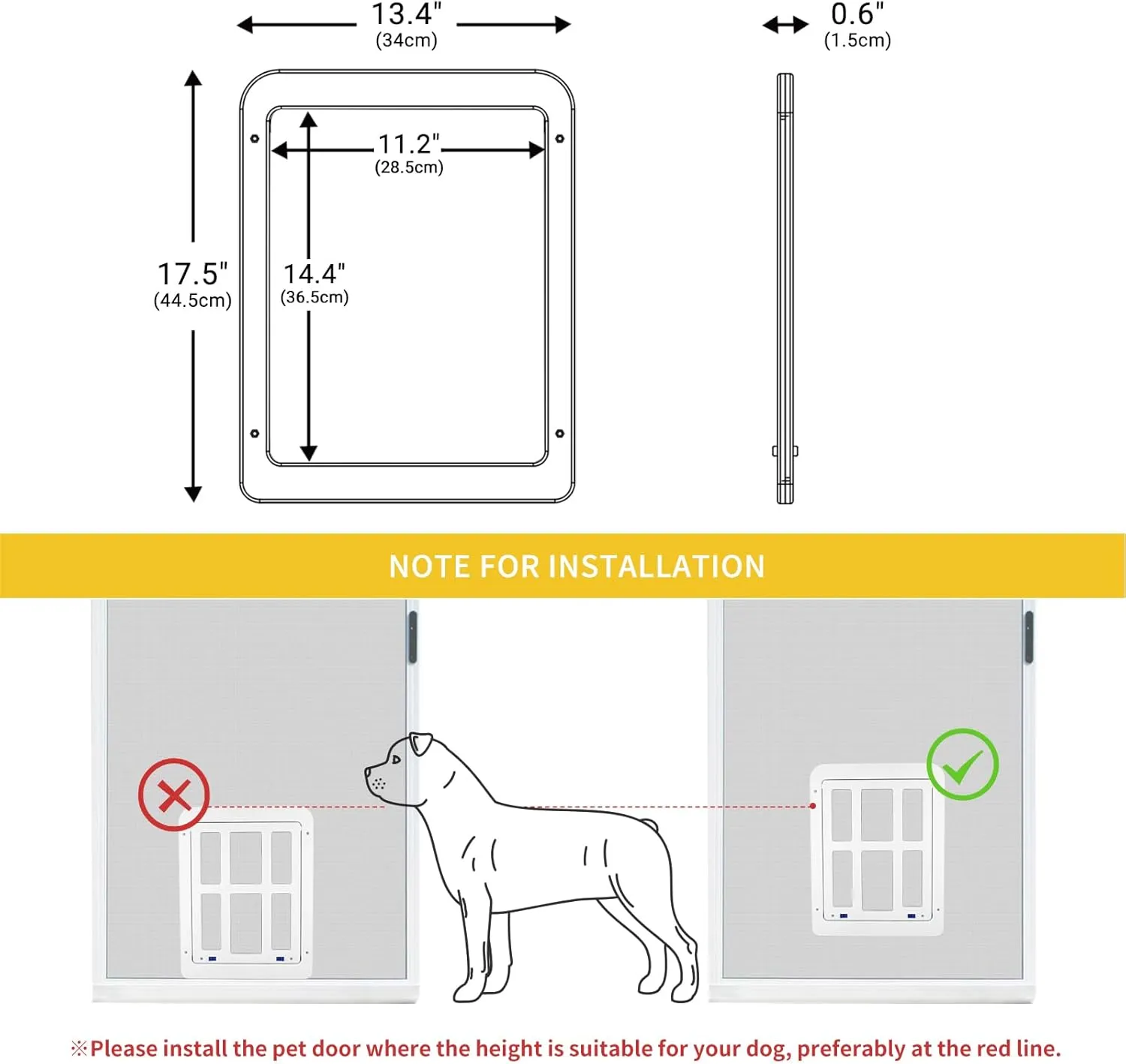 Enjoying Dog Door for Screen Porch, Passage Opening 11.2" x 14.4", Doggie Door for Sliding Screen Door, Magnetic Lockable Pet Gate Screen Window, White