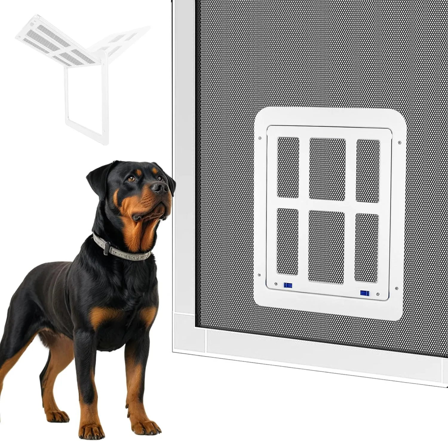 Enjoying Dog Door for Screen Porch, Passage Opening 11.2" x 14.4", Doggie Door for Sliding Screen Door, Magnetic Lockable Pet Gate Screen Window, White