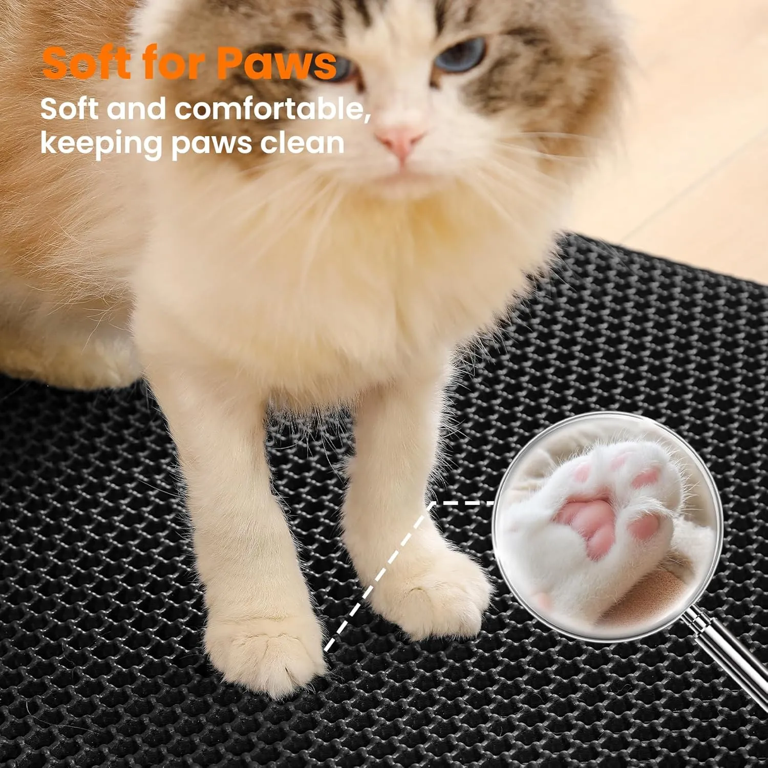 Extra Large Cat Litter Mat, 30x22 Inches Honeycomb Double Layer Cat Litter Trapping Mat, Non Slip Waterproof Urine Proof Large Kitty Litter Box Mat for Floor, Kitten Supplies, XL, Black