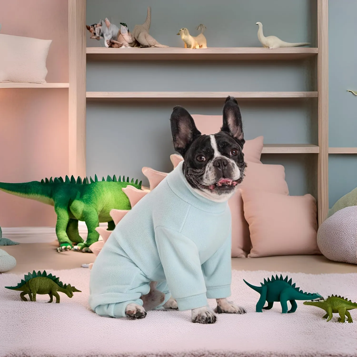 Fleece Dinosaur Dog Pajamas Adorable Puppy Hoodie Cosplay Animal Costume for Small Medium Dog French Bulldog Christmas and Winter Coat