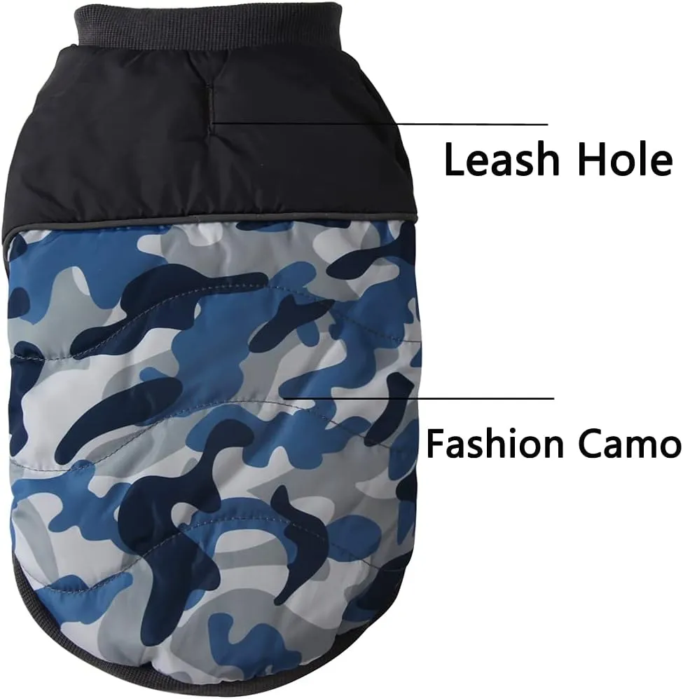 Fleece Lining Warm Dog Coats for Small Dogs Waterproof Puppy Jacket for Winter Blue Camo XS