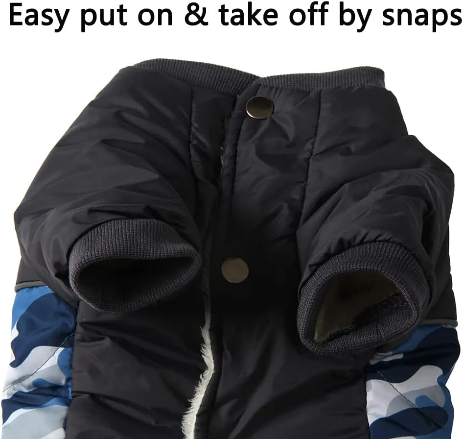 Fleece Lining Warm Dog Coats for Small Dogs Waterproof Puppy Jacket for Winter Blue Camo XS