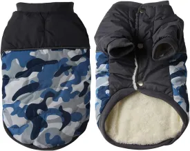 Fleece Lining Warm Dog Coats for Small Dogs Waterproof Puppy Jacket for Winter Blue Camo XS