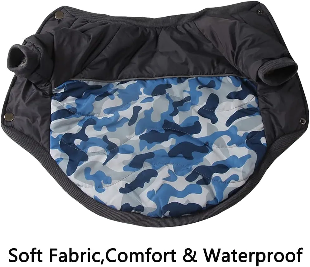 Fleece Lining Warm Dog Coats for Small Dogs Waterproof Puppy Jacket for Winter Blue Camo XS