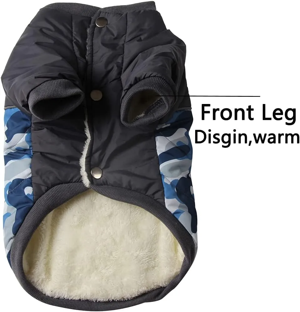 Fleece Lining Warm Dog Coats for Small Dogs Waterproof Puppy Jacket for Winter Blue Camo XS