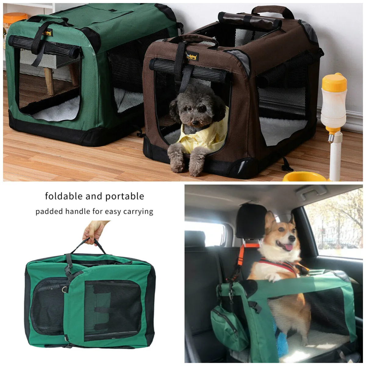 Foldable Pet Carrier Bag Soft Dog Crate Bed Cage Kennel Tent Indoor Outdoor Car