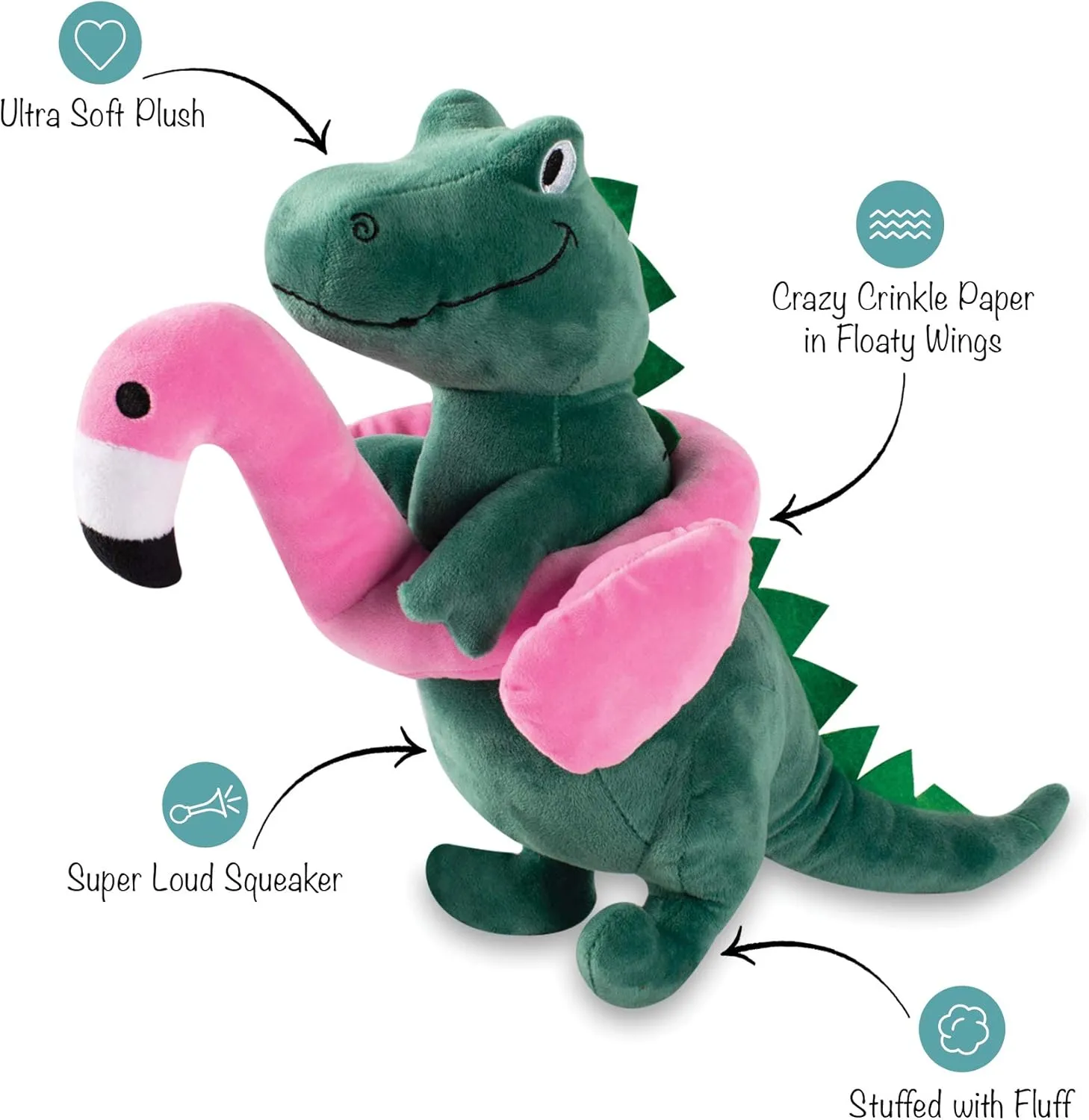 Fringe Studio Squeaker Large Plush Pet Toy, T-Rex (728003), Green, Flamingo Fun
