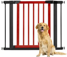 Giantex Walk Through Pet Safety Gate, Fit Opening 29.5'' to 38'' Wide, Auto Close and Hold Open, Wood Door Metal Frame, Easy Install Pressure Mounted Dog Gate for Stairs Doorway (Cherry & Black)
