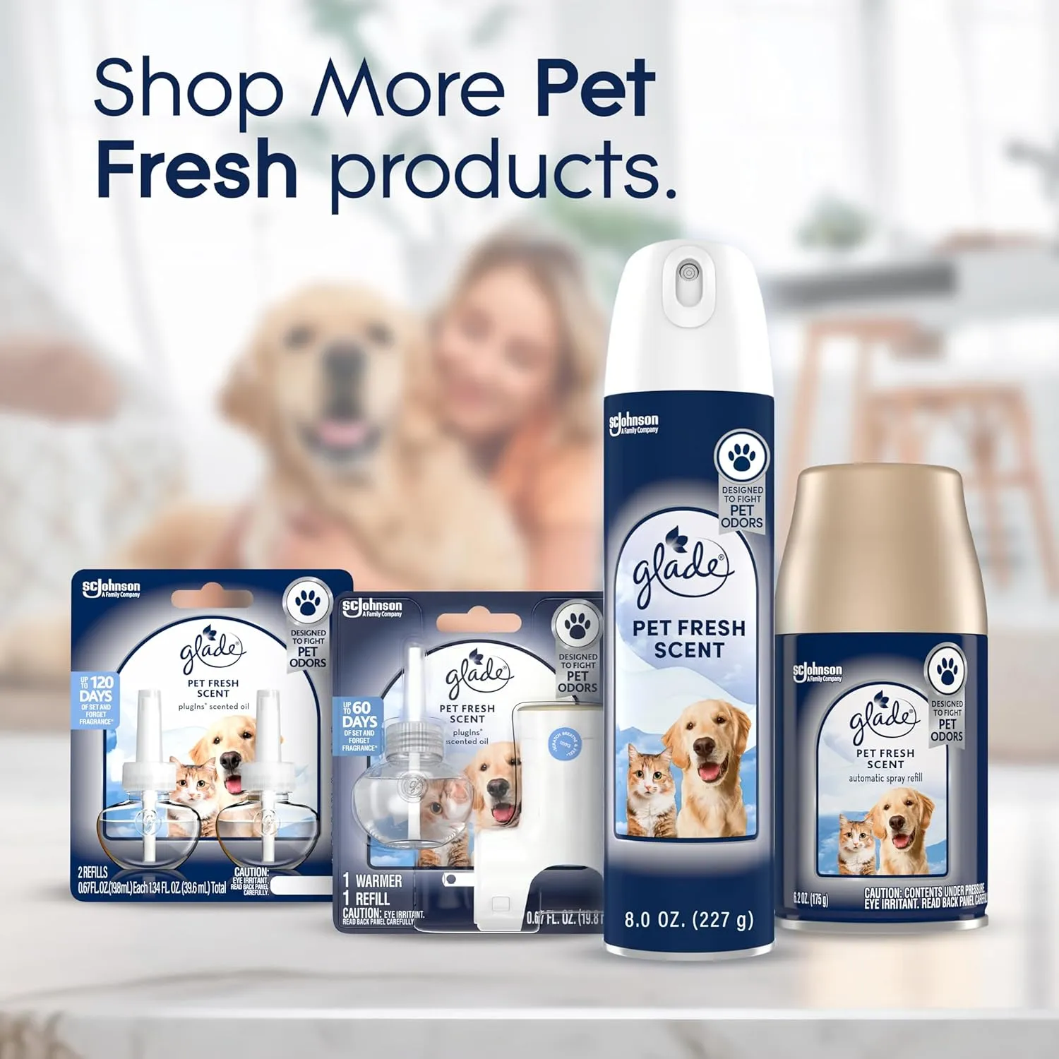 Glade PlugIns Refills Air Freshener Starter Kit, Pet Fresh Scent, Scented and Essential Oils for Home and Bathroom, 0.67 Fl Oz, 1 Warmer   2 Refills