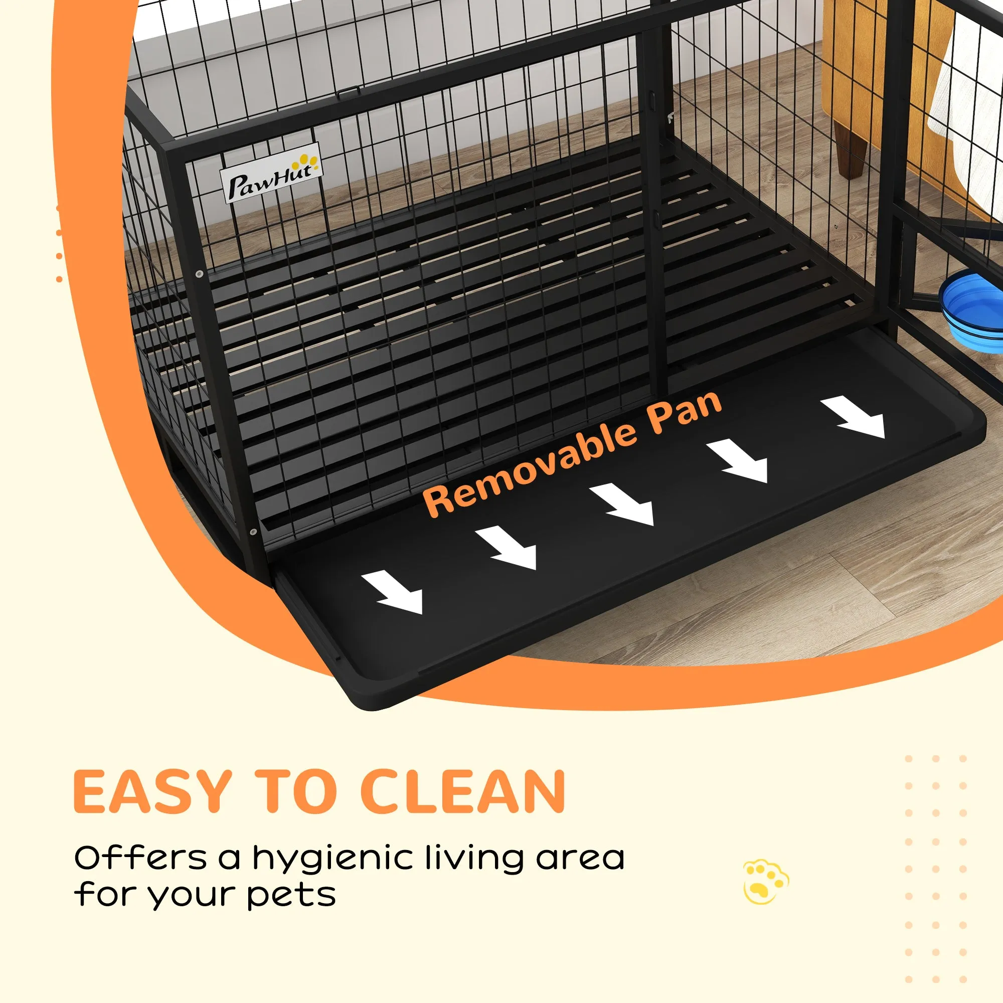 Heavy Duty Dog Crate on Wheels w/ Bowl Holder, Removable Tray, Openable Top, Detachable Door, for L, XL Dogs