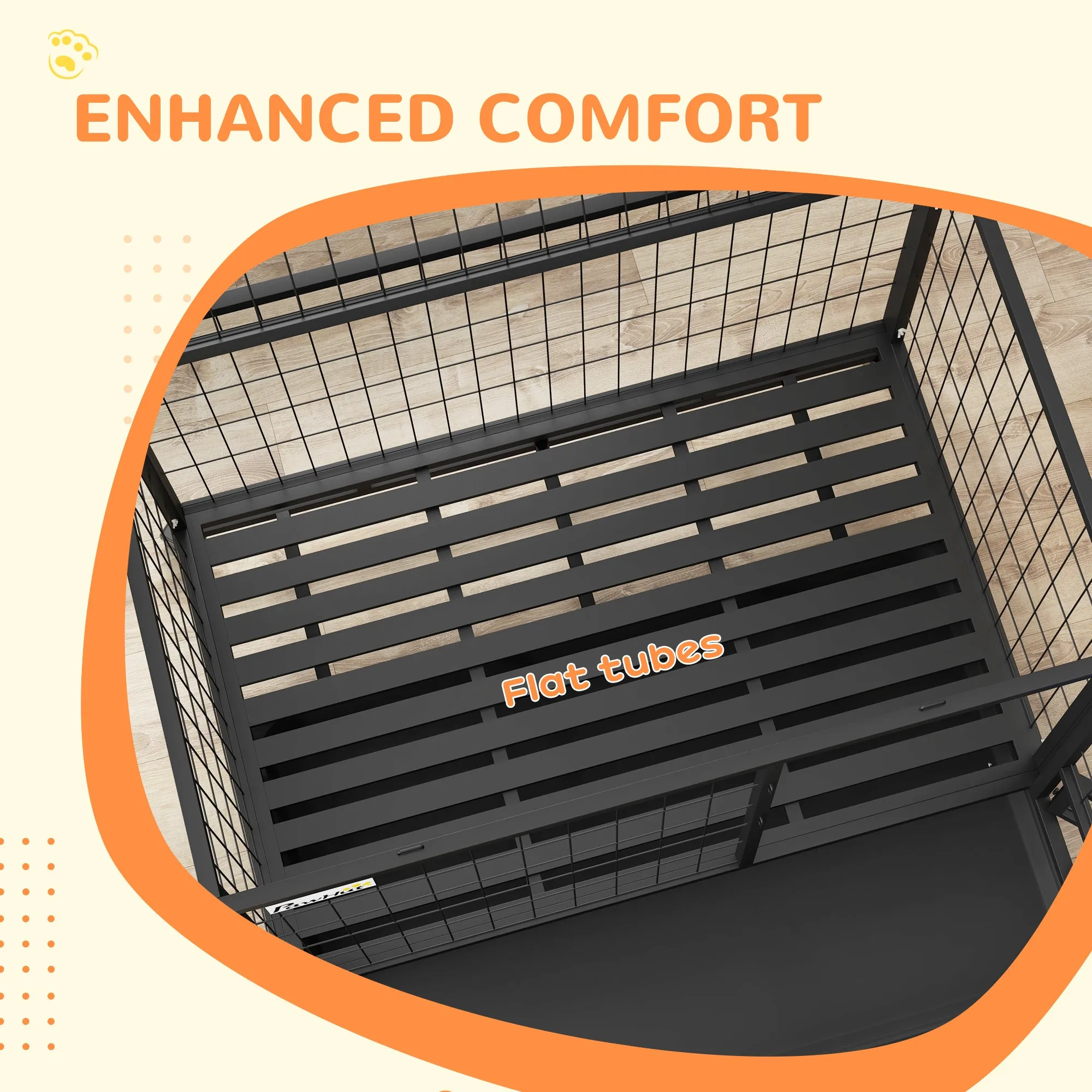 Heavy Duty Dog Crate on Wheels w/ Bowl Holder, Removable Tray, Openable Top, Detachable Door, for L, XL Dogs
