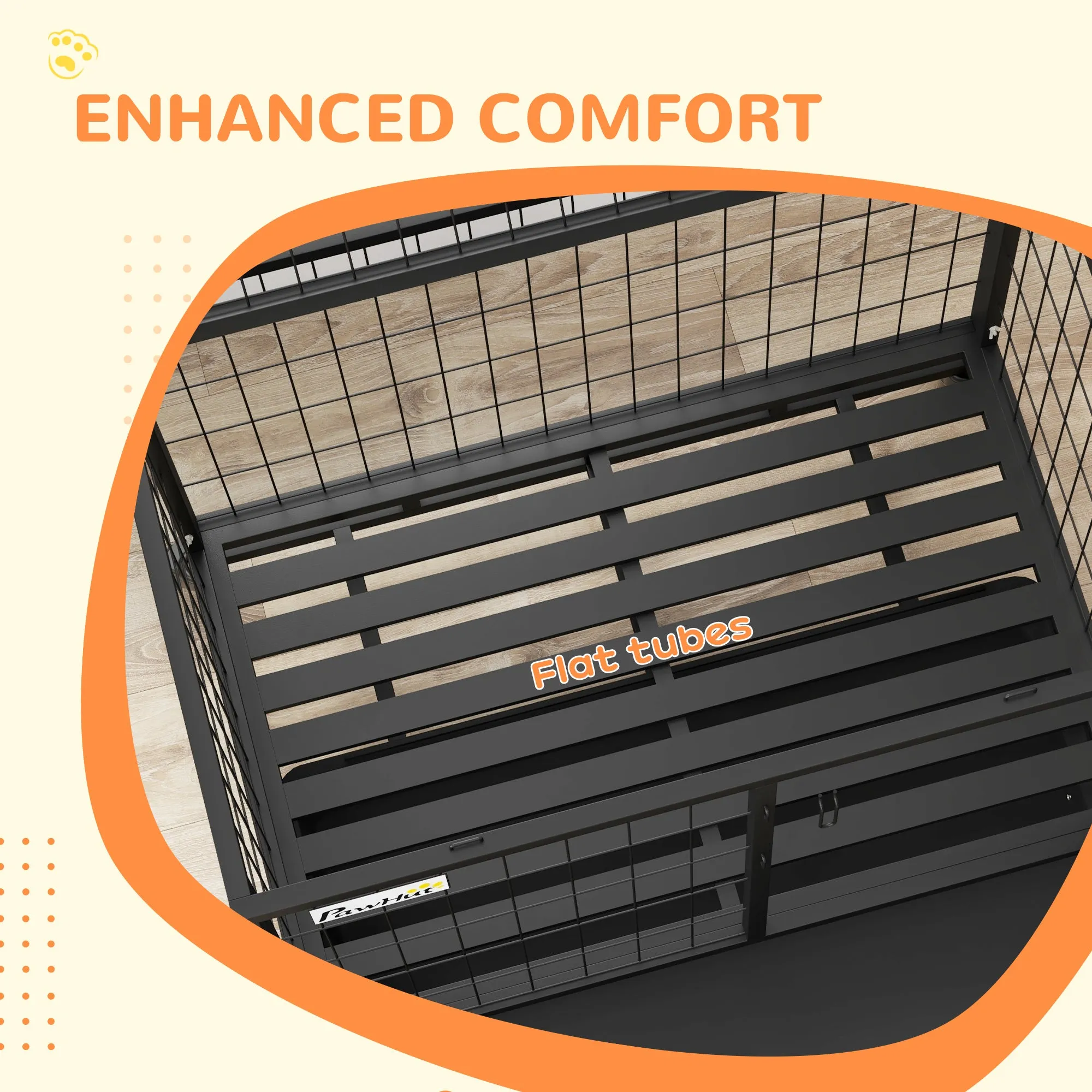 Heavy Duty Dog Crate on Wheels w/ Bowl Holder, Removable Tray, Openable Top, Detachable Door, for M, L Dogs