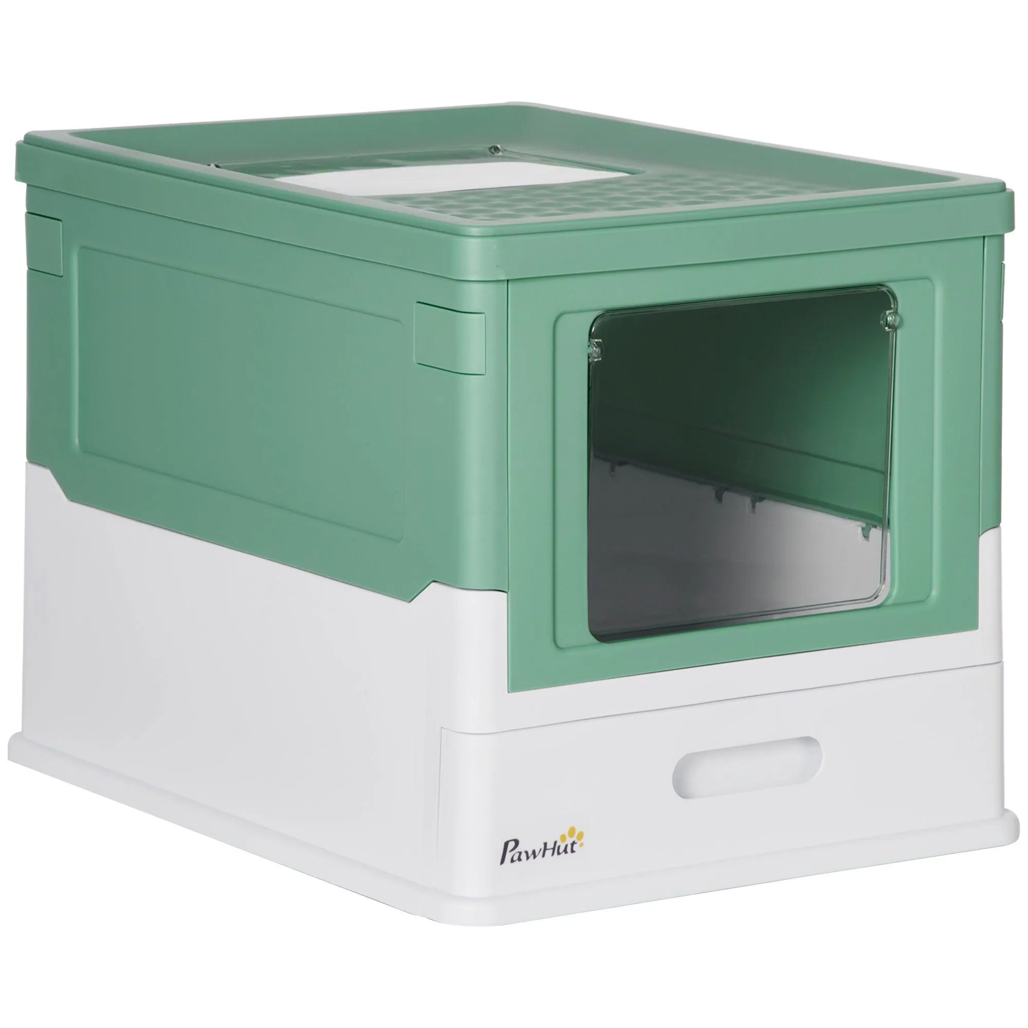 Hooded Cat Litter Box with Scoop, Green & White