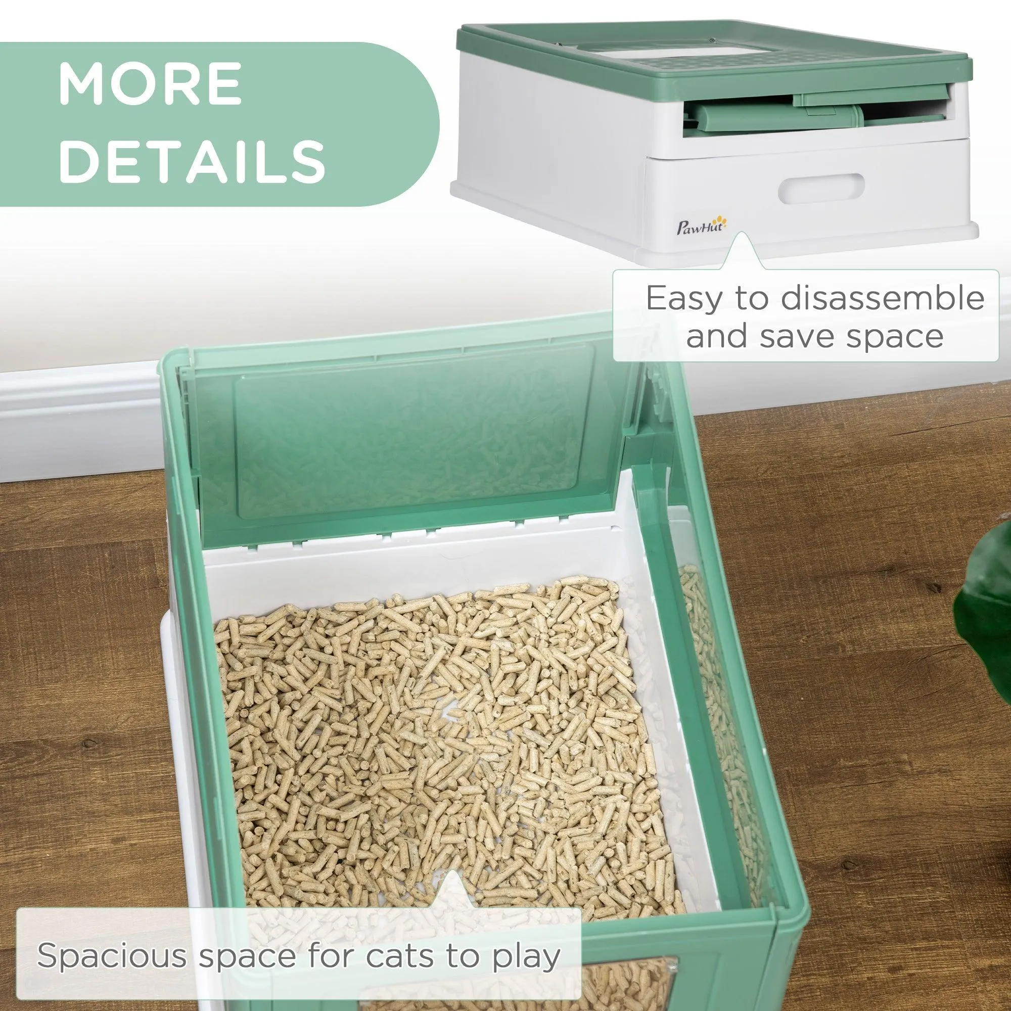 Hooded Cat Litter Box with Scoop, Green & White