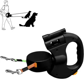 Illuminated Double Retractable Leash for Two Dogs, 360 Anti-Tangle Swivel Strap and 3M Retractable Strap with Comfortable Ergonomic Handle for Small and Medium-Sized Pets on The goBlack