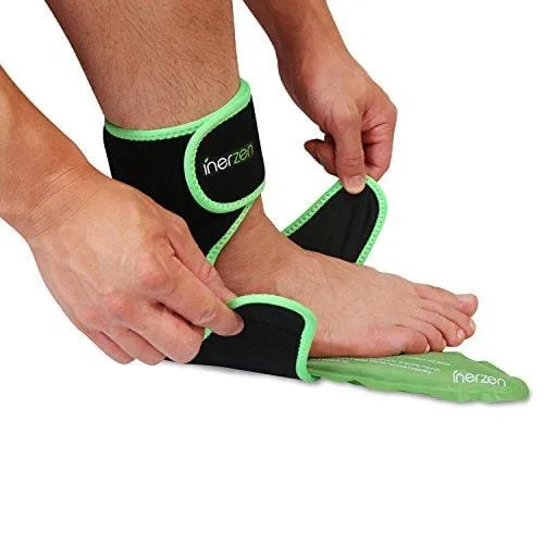 Inerzen Foot and Ankle Support Hot and Cold Gel Therapy Wrap - Includes 2 Hot or Cold Gel Packs for Pain Relief - Microwavable, Freezable, Reusable (One Size Fits All)