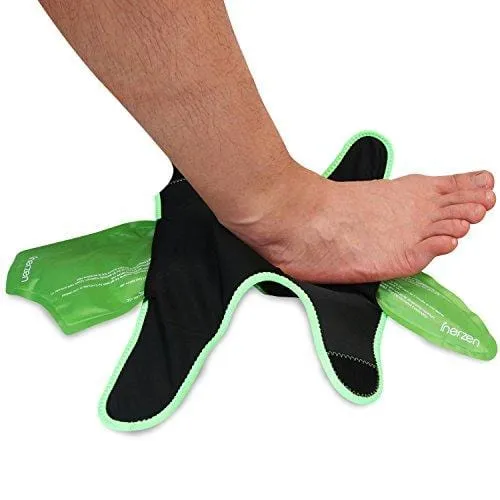 Inerzen Foot and Ankle Support Hot and Cold Gel Therapy Wrap - Includes 2 Hot or Cold Gel Packs for Pain Relief - Microwavable, Freezable, Reusable (One Size Fits All)