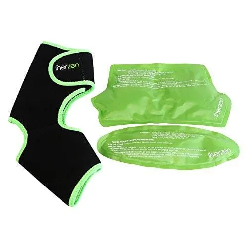 Inerzen Foot and Ankle Support Hot and Cold Gel Therapy Wrap - Includes 2 Hot or Cold Gel Packs for Pain Relief - Microwavable, Freezable, Reusable (One Size Fits All)