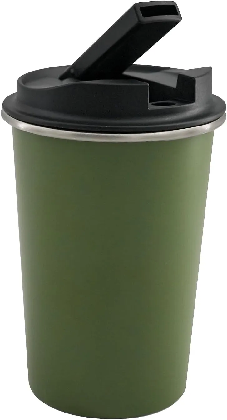 Insulated Stainless Steel Travel Mug with Heat-Resistant Silicone Lid | Discreet Reusable Cup for Camping, Hiking & Outdoor Activities (Green)