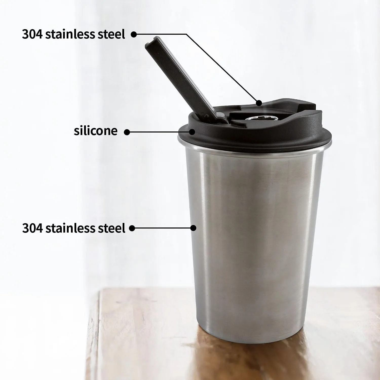Insulated Stainless Steel Travel Mug with Heat-Resistant Silicone Lid | Discreet Reusable Cup for Camping, Hiking & Outdoor Activities (Silver)