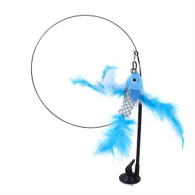 Interactive Cat Toy - Feather Teaser Wand with Bell and Sucker Base