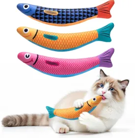 Interactive Cat Toys with[5000mg Premium A Catnip][Baby Grade] Soft Chew Kicker Cat Toys for Indoor Cats & Kittens, Crinkle &Rattle Fish Sound Toy, Drives Bored Cats Crazy with Fun,3 Pack