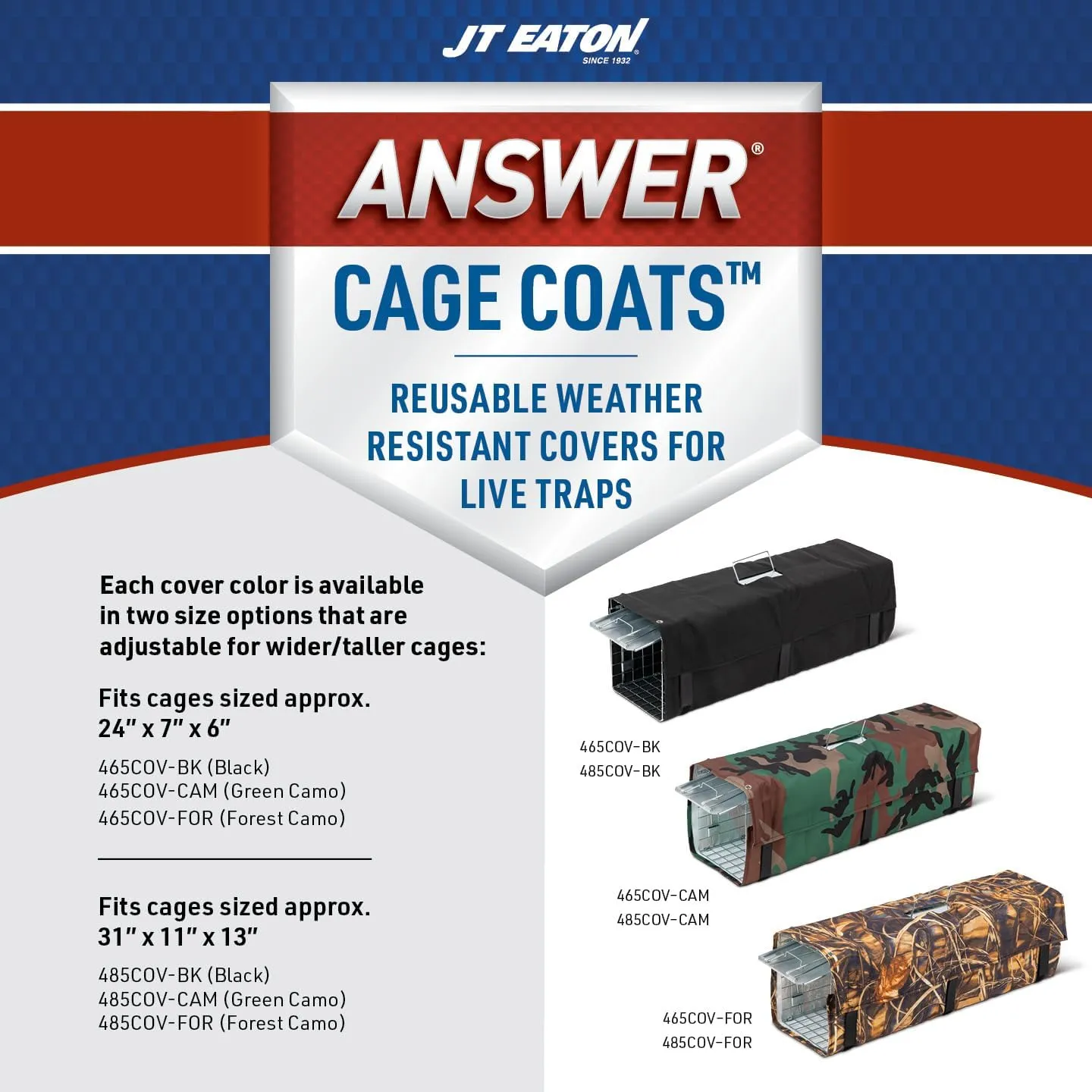 JT Eaton 485COV-BK Answer Cage Coat for 32" Cage, Black, Water-Resistant, Case of 6