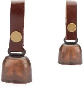 kcrygogo Leather Dog Collar Bell with Quick-Release Snap Buttons Training Bells with Leather Button Strap and Pet Anti- Lost Silver Pendant ID Tags (2Sets)