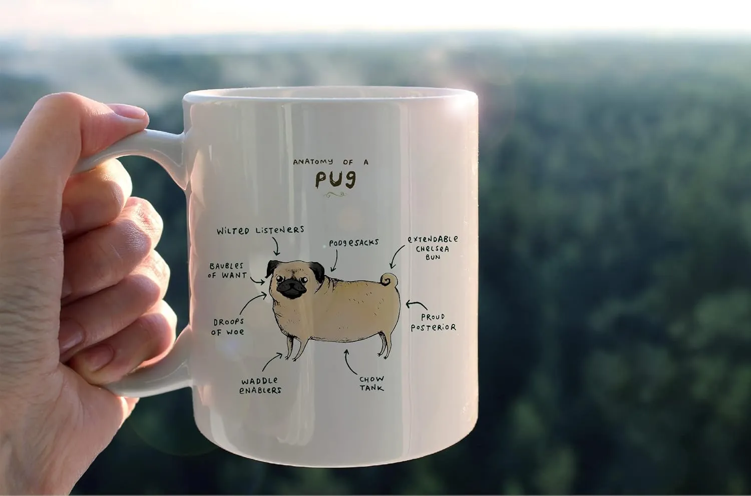 Kunlisa Funny Pug Anatomy Ceramic Mug - 11oz Coffee Milk Tea Cup, Gifts for Dog Lovers, Mom, Women, Men, Teen Girls, Pet Lovers, Coworkers