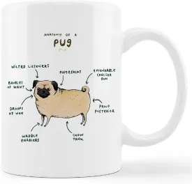 Kunlisa Funny Pug Anatomy Ceramic Mug - 11oz Coffee Milk Tea Cup, Gifts for Dog Lovers, Mom, Women, Men, Teen Girls, Pet Lovers, Coworkers