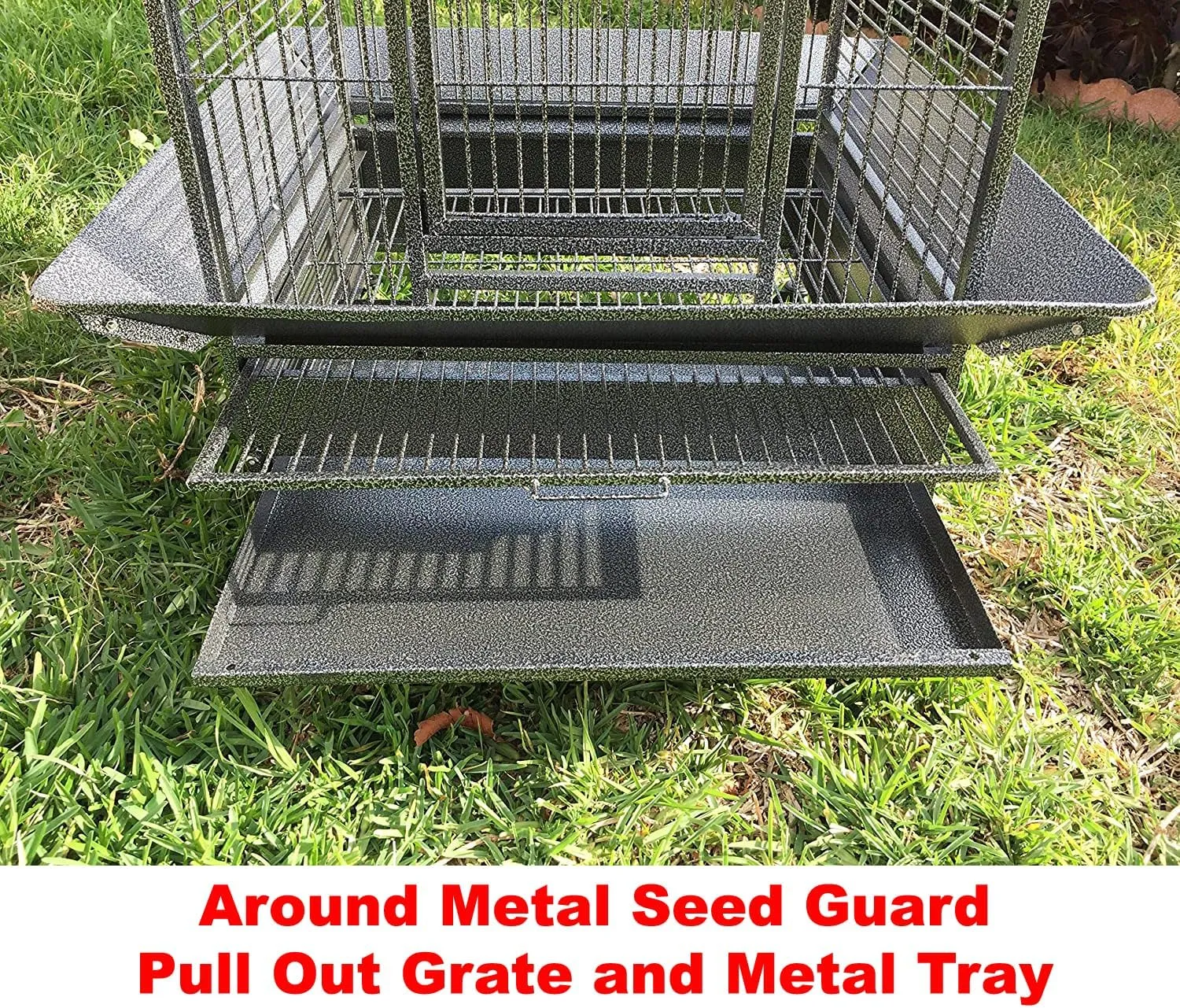 Large Elegance and Durable Wrought Iron Open Play Top Stand Bird Parrot Rolling Cage, Include Metal Seed Guard Solid Metal Feeder Nest Door (30.5 x 29.5 x 63 H, Black Vein)