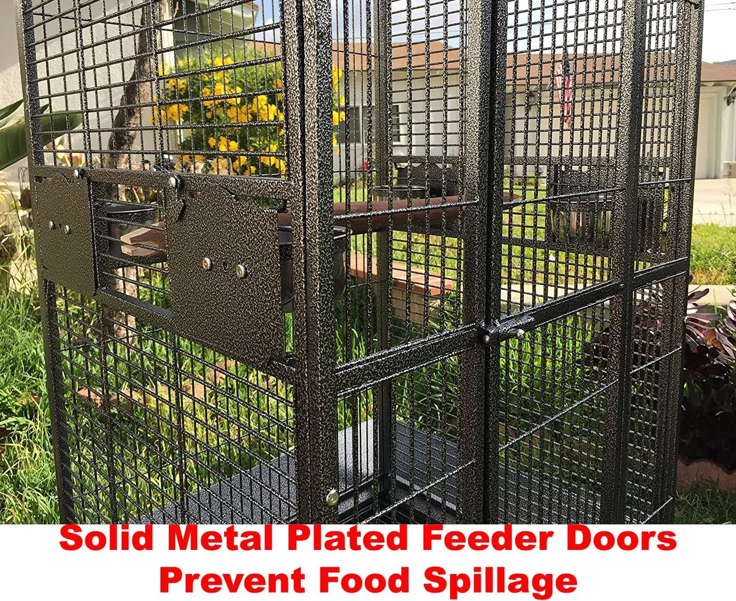 Large Elegance and Durable Wrought Iron Open Play Top Stand Bird Parrot Rolling Cage, Include Metal Seed Guard Solid Metal Feeder Nest Door (30.5 x 29.5 x 63 H, Black Vein)