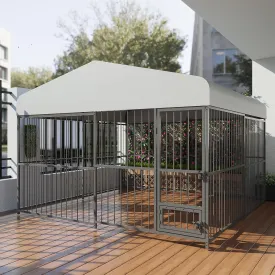 Large Outdoor Dog Kennel with Waterproof Cover, Large Dog House with Feeding Doors, Heavy Duty Dog Enclosures for Garden Backyard Courtyard10107FT