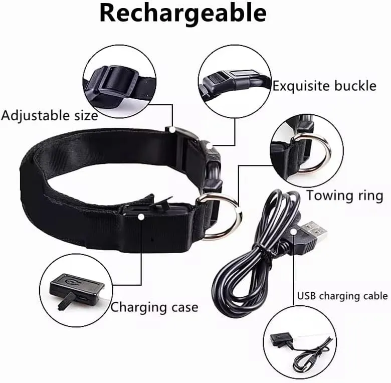 LED Rechargeable Adjustable Luminous Dog Collar for Small, Large, XX-Large Dogs for Better Visibility and Safety of Your Dogs in Dark. Available in 3 Sizes and 5 (Pink, XX-Large)