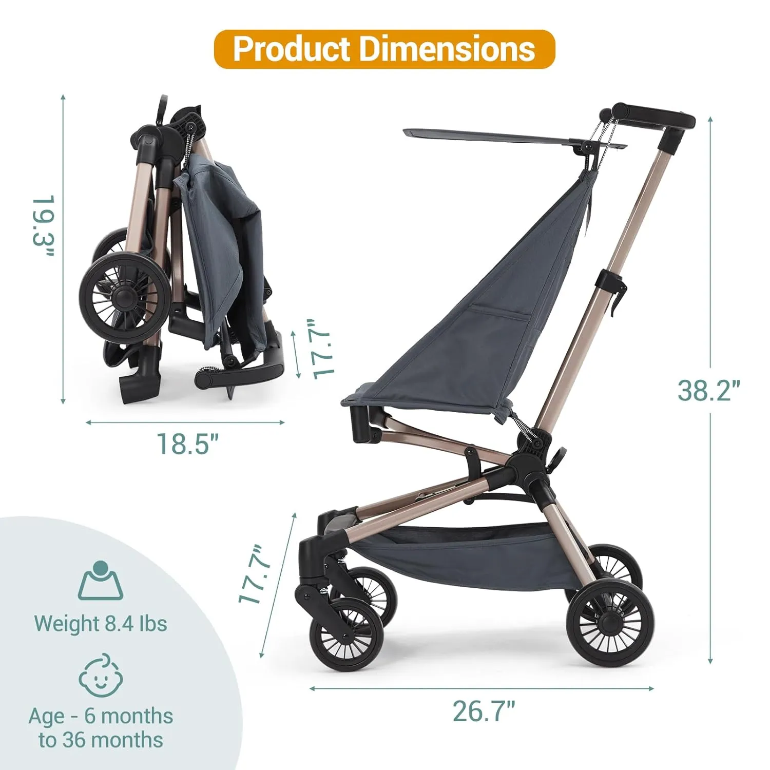 Lightweight Baby Stroller Under 10 lbs, Travel Strollers for Airplane with Carry Bag, One-Handed Fold Compact Umbrella Stroller - Adjustable Sun Canopy, 360 Wheels & 3-Point Safety Harness