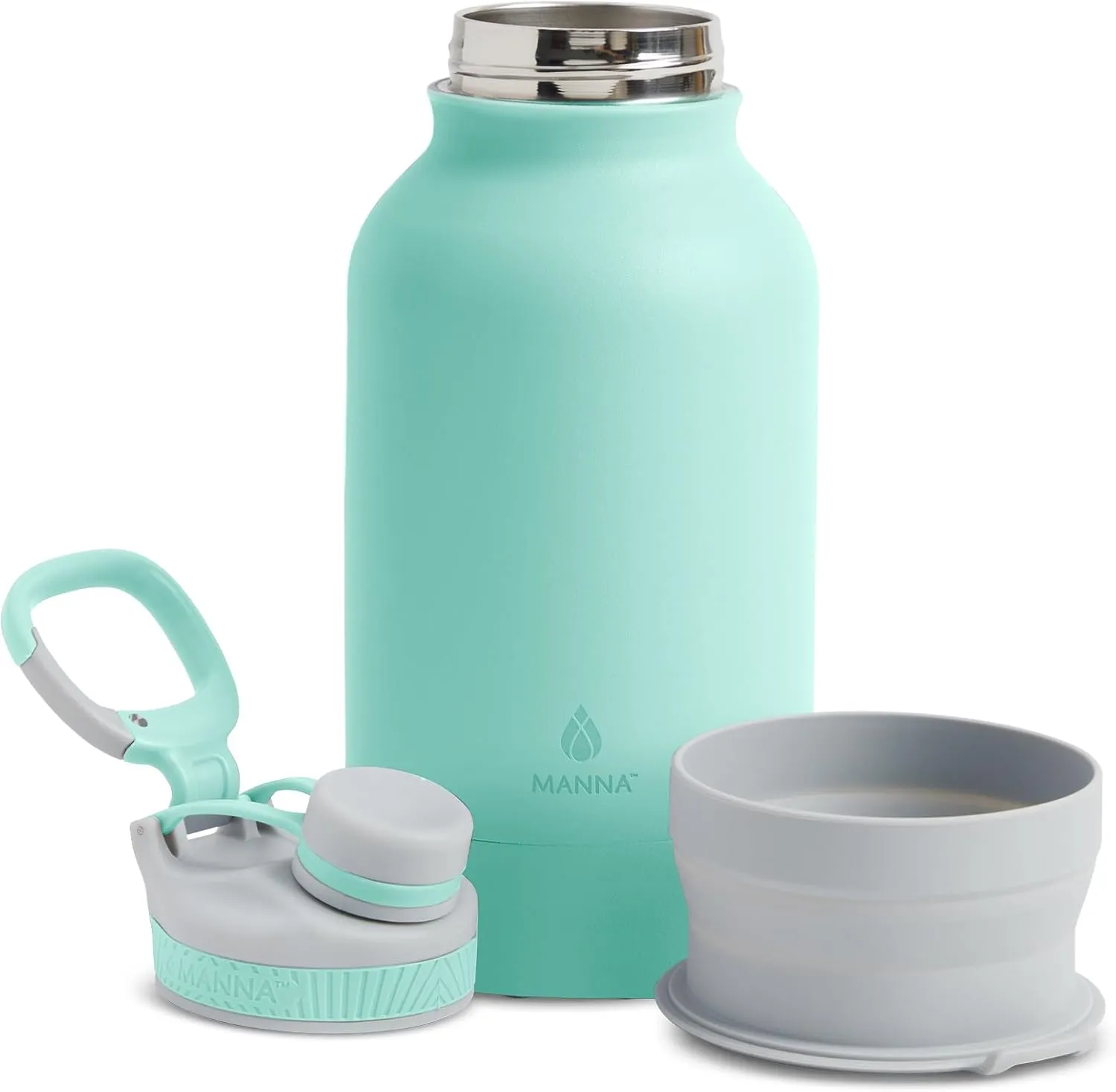 Manna Rover Double-Wall Insulated Stainless Steel Bottle with Durable Silicone Nesting Pet Bowl - 46 Oz - Mint Powder Coat
