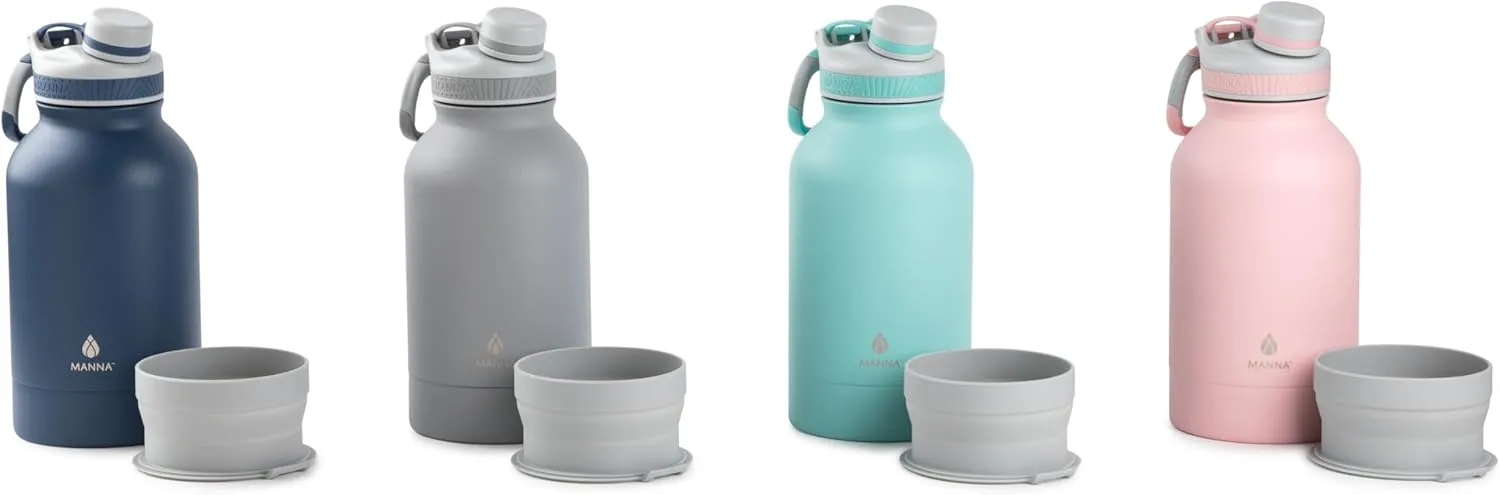 Manna Rover Double-Wall Insulated Stainless Steel Bottle with Durable Silicone Nesting Pet Bowl - 46 Oz - Mint Powder Coat
