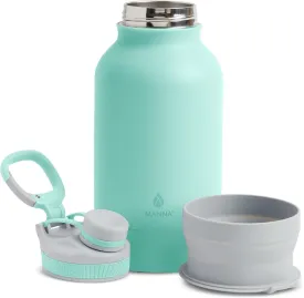 Manna Rover Double-Wall Insulated Stainless Steel Bottle with Durable Silicone Nesting Pet Bowl - 46 Oz - Mint Powder Coat