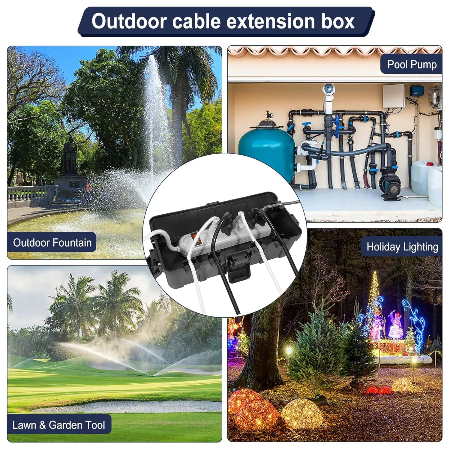 Medium Outdoor Electrical Box (11.6x5.7x4.1 inch), IP54 Waterproof Extension Cord Cover w/ 6 Cable Entry, Weatherproof Connection Box for Power Strip, Plug, Timer, Holiday Lights, Black